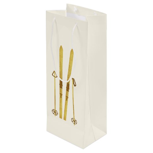 Gouden ski's en palen | Retro Ski Illustratie Vaka Wijn Cadeautas (Achterkant Gekanteld)