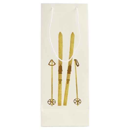 Gouden ski's en palen | Retro Ski Illustratie Vaka Wijn Cadeautas (Achterkant)