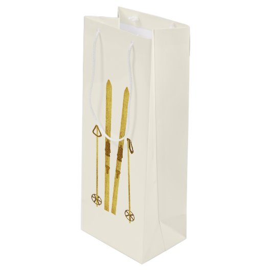 Gouden ski's en palen | Retro Ski Illustratie Vaka Wijn Cadeautas (Voorkant Gekanteld)