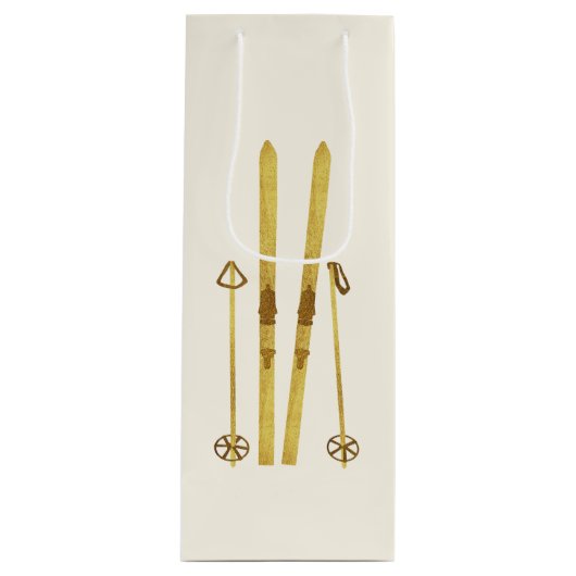 Gouden ski's en palen | Retro Ski Illustratie Vaka Wijn Cadeautas (Voorkant)