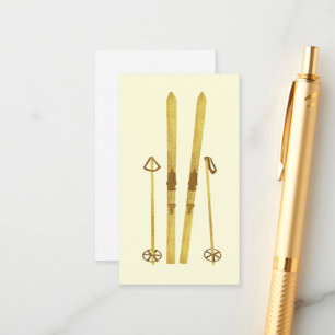 Gouden ski's en palen Retro Ski Illustration Cre Informatiekaartje
