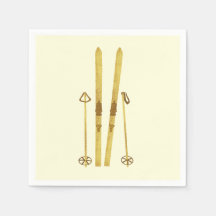 Gouden ski's en palen | Retro Ski Illustration Cre