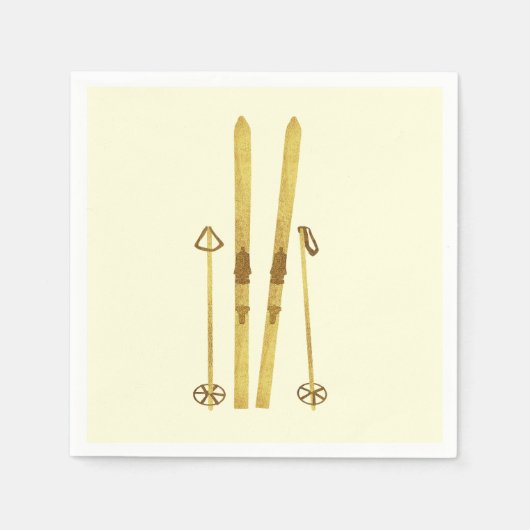 Gouden ski's en palen | Retro Ski Illustration Cre Servet (Voorkant)