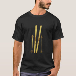 Gouden ski's en palen Retro Ski Illustration Cre T-shirt