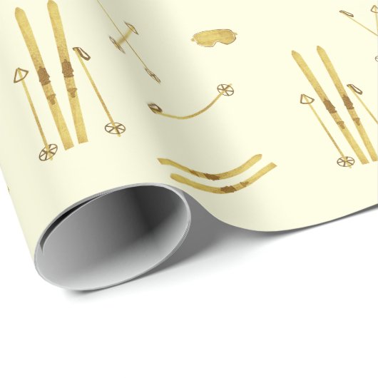 Gouden ski's en palen | Retro Ski Pattern Cream Cadeaupapier (Rol Hoek)