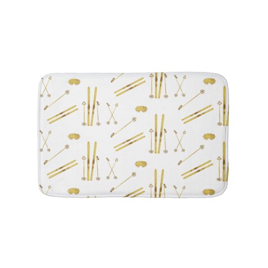 Gouden ski's en palen | Retro skipatroon Badmat (Voorkant)