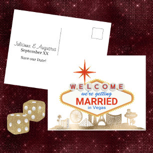 Gouden Skyline Las Vegas Huwelijk Opslag Bericht Briefkaart