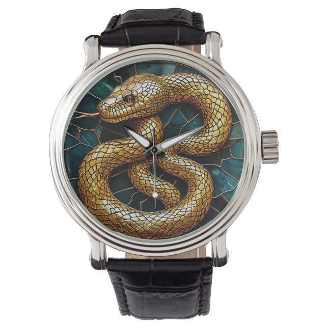 Gouden slang glas in lood horloge (Voorkant)
