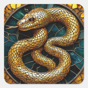 Gouden slang glas in lood vierkante sticker