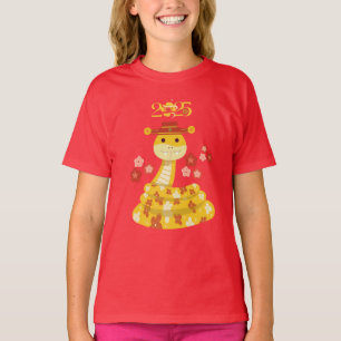 Gouden Slang met Bloemen Lunar Nieuwjaar T-shirt