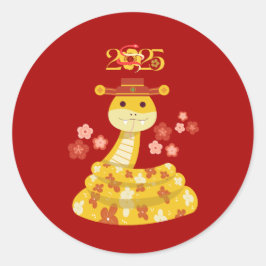 Gouden Slang met Bloemen Sticker | nieuwjaar op de