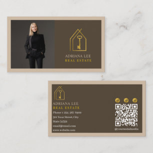 Gouden Sleutel Foto Makelaar QR Code Bruin Visitekaartje
