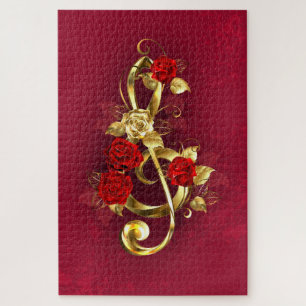 Gouden Sleutel met Rozenbloemen Legpuzzel