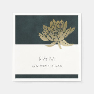 GOUDEN SMARAGD GROENE LOTUS FLORALE MONOGRAM TROUW SERVET