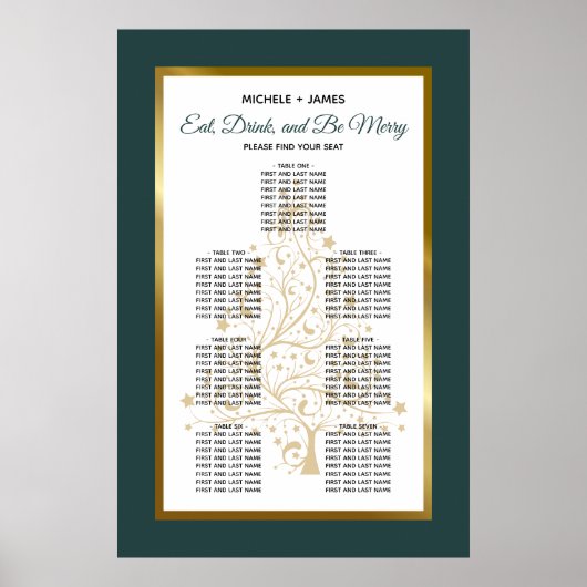 Gouden Smaragd Winter Bruiloft Zitplaats Grafiek Poster (Voorkant)