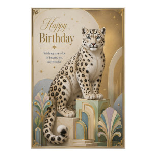 Gouden Sneeuwluipaard Verjaardag Elegantie Perfect Poster