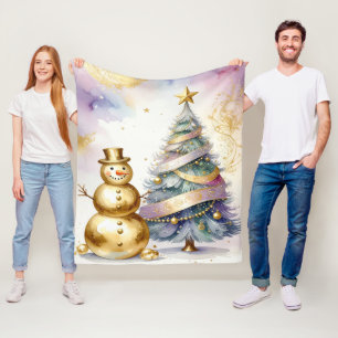 Gouden Sneeuwman Kerstboom Fleece Deken