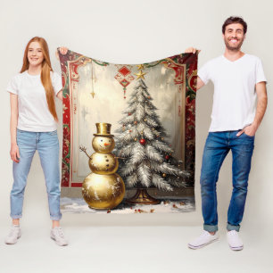 Gouden Sneeuwman Kerstboom Fleece Deken