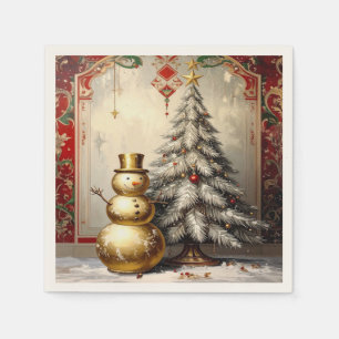 Gouden Sneeuwman Kerstboom Vakantie Servet