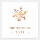 Gouden sneeuwvlok familienaam jaar aangepaste Kers Vierkante Sticker (Voorkant)