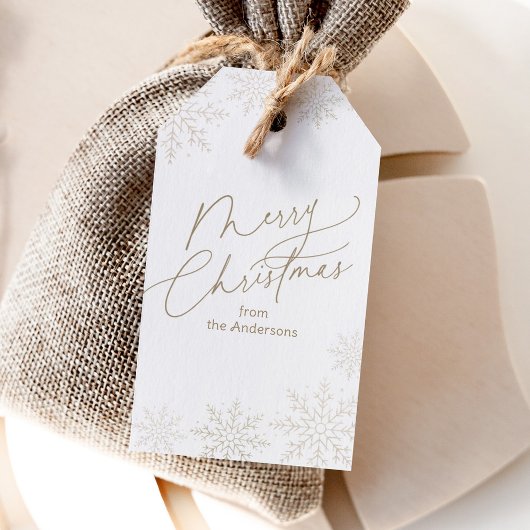 Gouden Sneeuwvlok Kerstvakantie Cadeaulabel