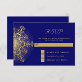 Gouden sneeuwvlok op blauwe winter bruiloft RSVP a (Voorkant / Achterkant)
