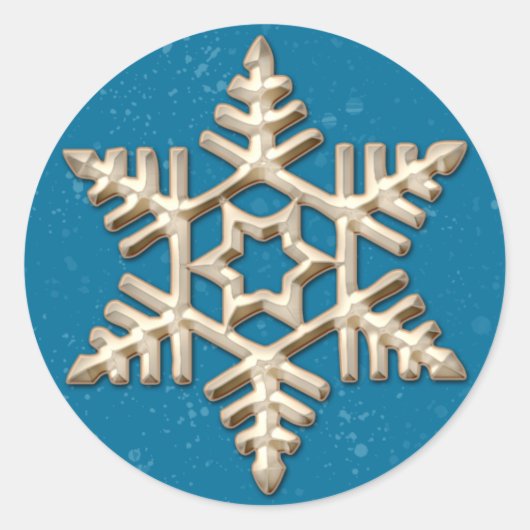 Gouden sneeuwvlok op Blue Holiday Stickers (Voorkant)