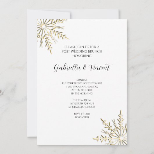 Gouden Sneeuwvlok op Witte Winter Post Bruiloft Br Kaart (Voorkant)