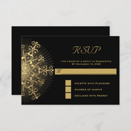 Gouden sneeuwvlok op zwarte winter bruiloft RSVP a (Voorkant / Achterkant)