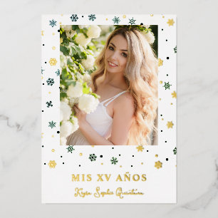 Gouden Sneeuwvlok Quinceañera Spaanse Whimsical Folie Uitnodiging