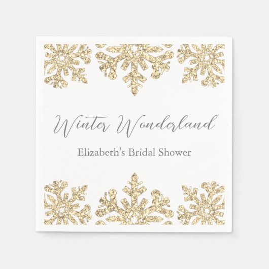 Gouden Sneeuwvlok Winter Bruidsuitnodiging Servet (Voorkant)