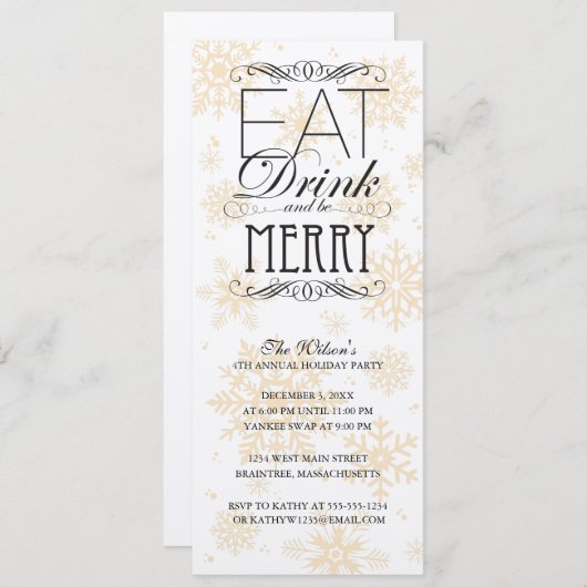 Gouden sneeuwvlokken - Eet Drink en wees vrolijk Kaart (Voorkant / Achterkant)
