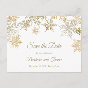 Gouden sneeuwvlokken Elegante Winter Save the Date Aankondigingskaart