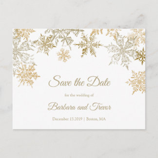 Gouden sneeuwvlokken Elegante Winter Save the Date Aankondigingskaart