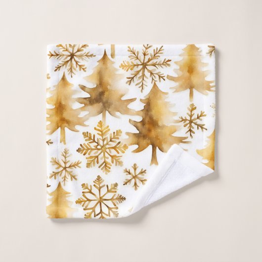 Gouden sneeuwvlokken en gouden vakantiebomen bad handdoek (Wasdoekje)