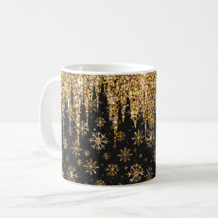 Gouden Sneeuwvlokken Glinsterende Gouden Druppels Koffiemok
