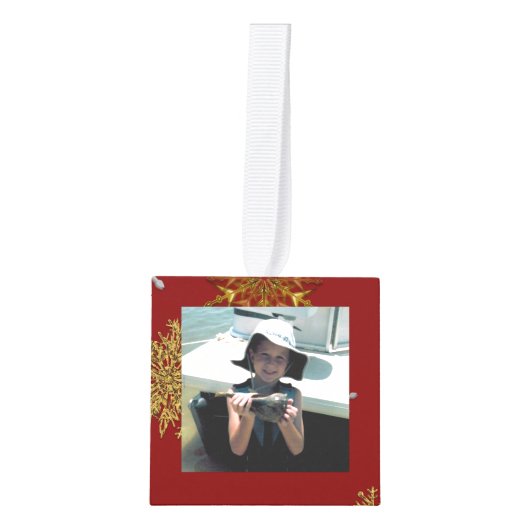 Gouden Sneeuwvlokken Kerstfoto's Cube Ornament (Voorkant)