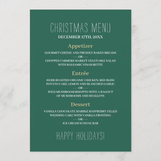 Gouden Sneeuwvlokken, Kerstmenu Menu (Voorkant)