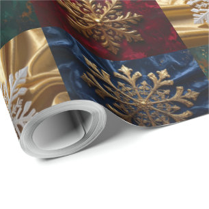 Gouden sneeuwvlokken op Afbeelding van Velvet Cadeaupapier
