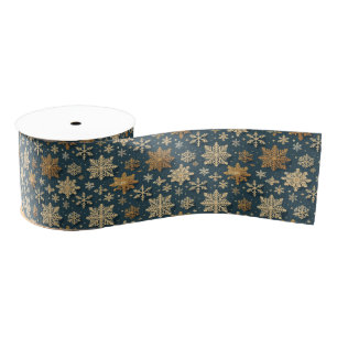 Gouden Sneeuwvlokken op Donkerblauw Grosgrain Lint