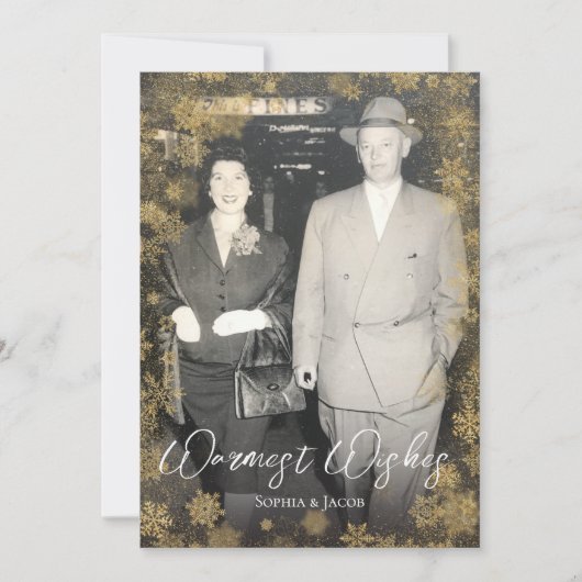 Gouden Sneeuwvlokken Op Maat Gemaakte Foto Kerstmi Feestdagenkaart (Voorkant)