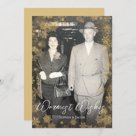 Gouden Sneeuwvlokken Op Maat Gemaakte Foto Kerstmi Feestdagenkaart (Voorkant / Achterkant)