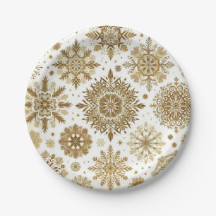 Gouden sneeuwvlokken papieren bordje