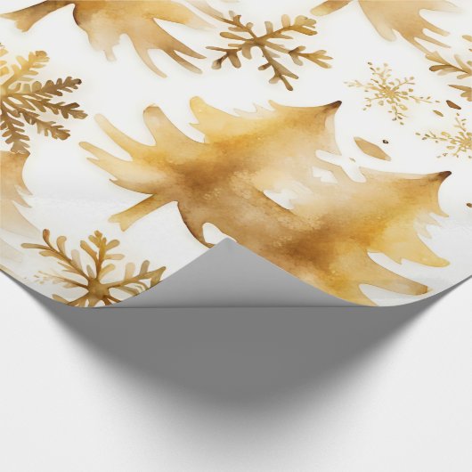 Gouden sneeuwvlokken vakantiebomen cadeaupapier (Hoek)