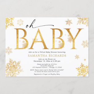 Gouden sneeuwvlokken virtueel baby shower genderne kaart