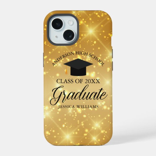 Gouden Sparkle Afstuderen Chic Custom 2025 Afstude iPhone 15 Hoesje (Achterkant)