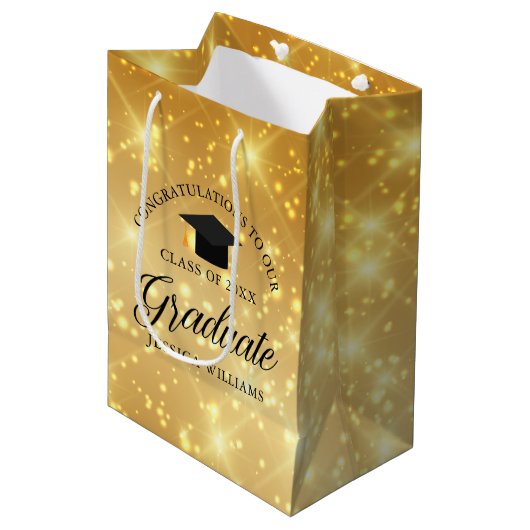 Gouden Sparkle Afstuderen Custom Chic 2025 Afstude Medium Cadeauzakje (Voorkant Gekanteld)