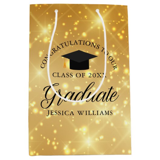 Gouden Sparkle Afstuderen Custom Chic 2025 Afstude Medium Cadeauzakje (Voorkant)