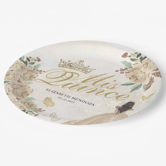 Gouden Sparkle Bloemen Prinses Quinceañera Verjaar Papieren Bordje (Gekanteld)