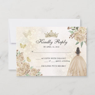 Gouden Sparkle Bloemen Prinses Quinceañera Verjaar RSVP Kaartje